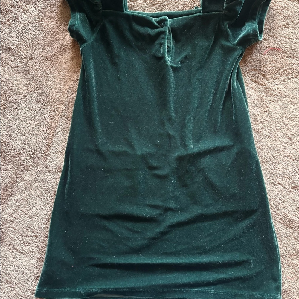 Baby Gap Girls Forest Green Velvet Holiday Dress Bow Puffy Sleeve Toddler 5T - Picture 3 of 3